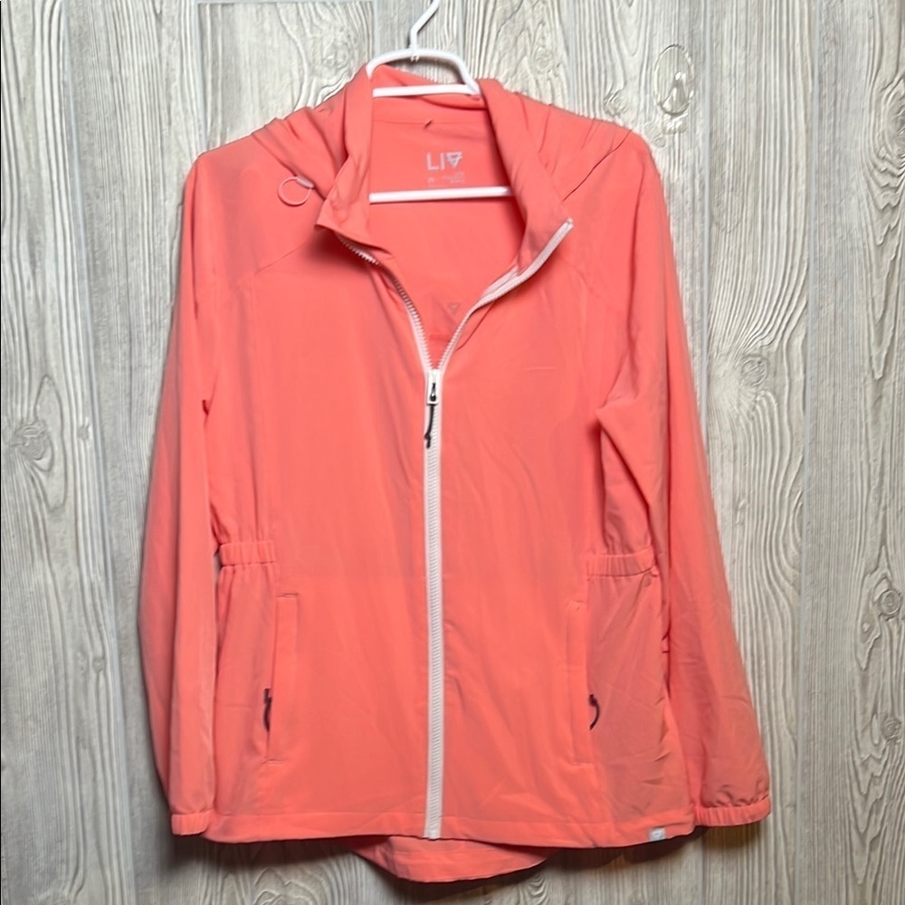 Liv Outdoor Women's Medium Peach Full Zip Long Sleeve Jacket Stowable Hood